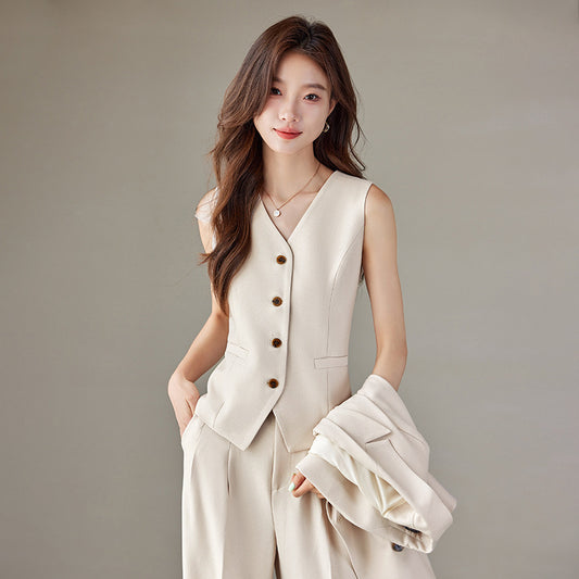 Fashion British Style High Waist Wide Leg Pants Two-piece Set