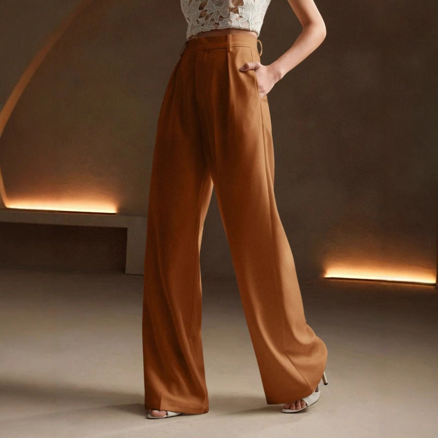 Women's Slimming Casual Draping Suit Pants Loose High Waist Wide Leg Trousers