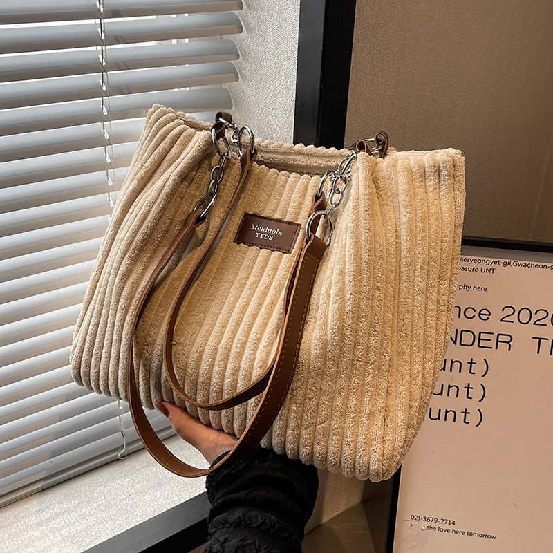 Retro Corduroy Shoulder Tote