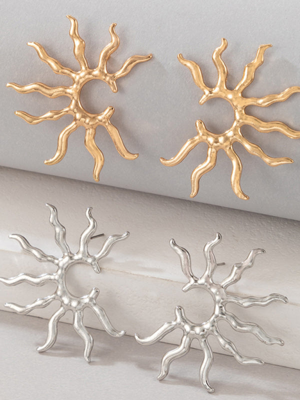 Geometric Sun Shape Stud Earrings