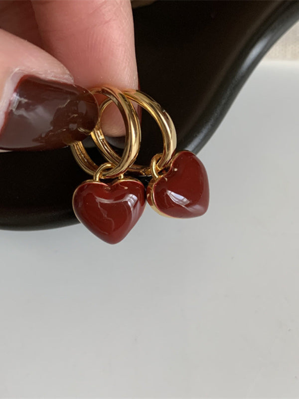 New French drip glaze red love retro earrings