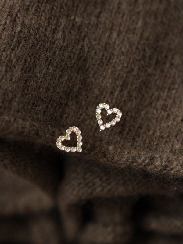 Diamond hollow love heart mini earrings