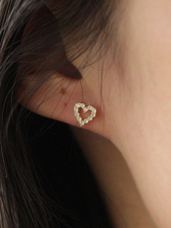 Diamond hollow love heart mini earrings