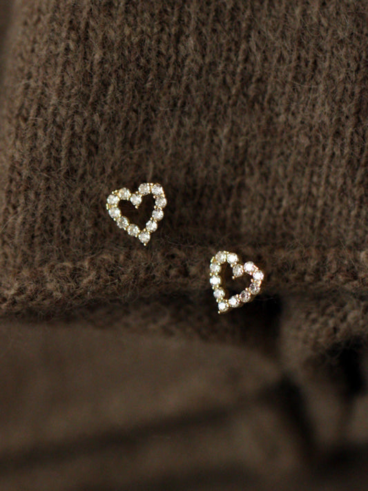 Diamond hollow love heart mini earrings