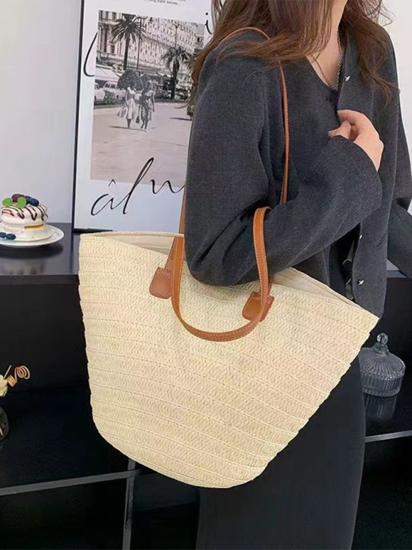 Single shoulder messenger woven bag women's new large capacity holiday beach bag commuter tote bag