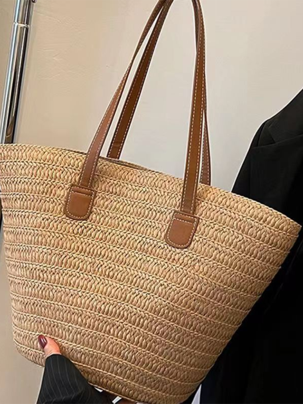 Single shoulder messenger woven bag women's new large capacity holiday beach bag commuter tote bag