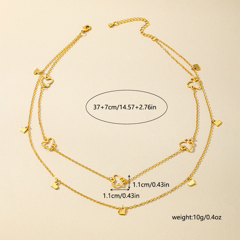 Gold hollow butterfly heart necklace