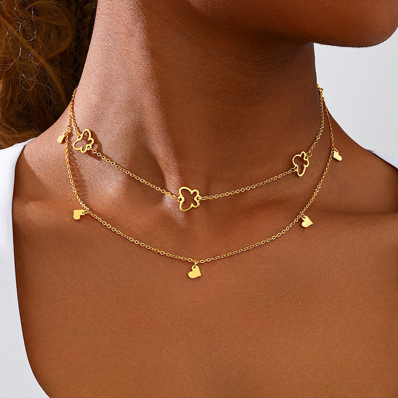 Gold hollow butterfly heart necklace