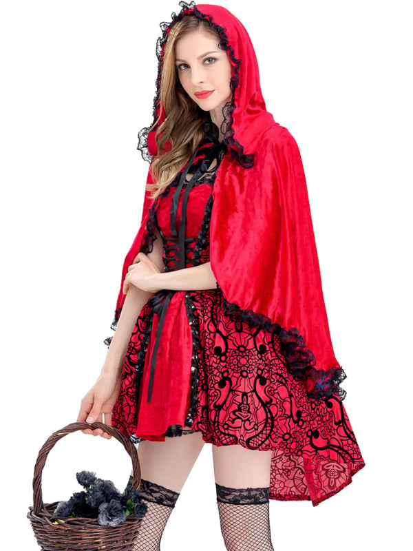 Halloween Jacquard Cape Little Red Riding Hood Costume