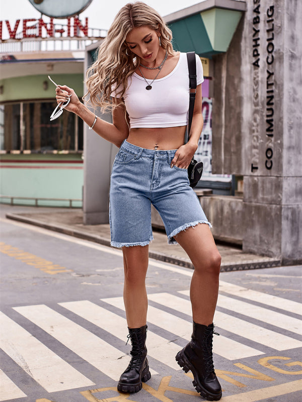 Raw Edge Denim Shorts