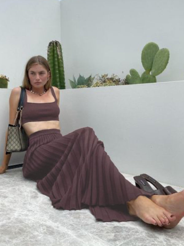 Elegant Knitted Camisole Sleeveless Set