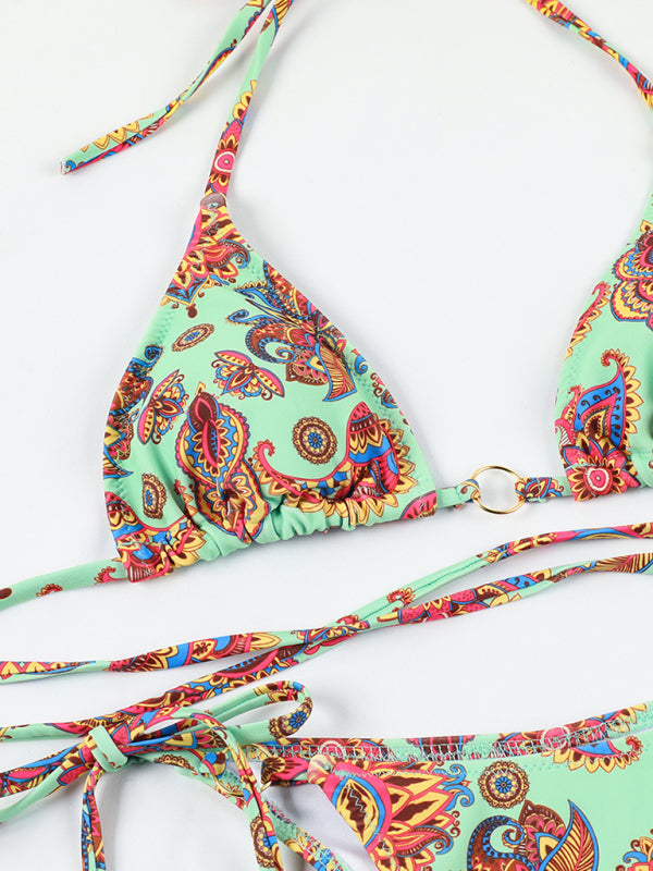 Sexy printed three-ring bikini