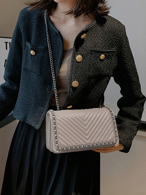 Black fake leather bag with chain straps