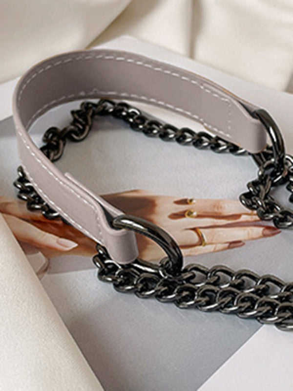 Black fake leather bag with chain straps