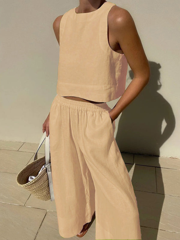 New casual loose sleeveless two-piece set