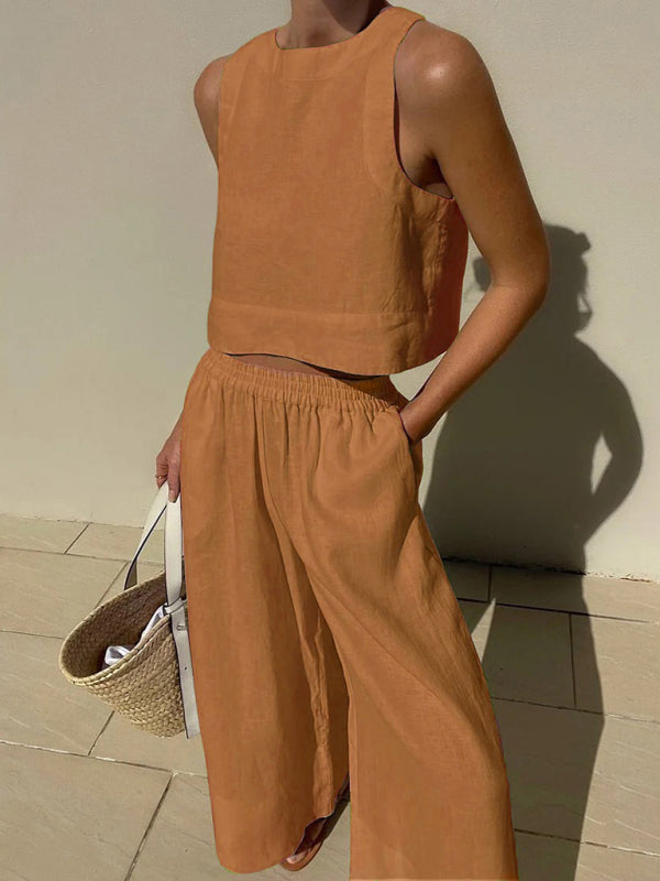 New casual loose sleeveless two-piece set