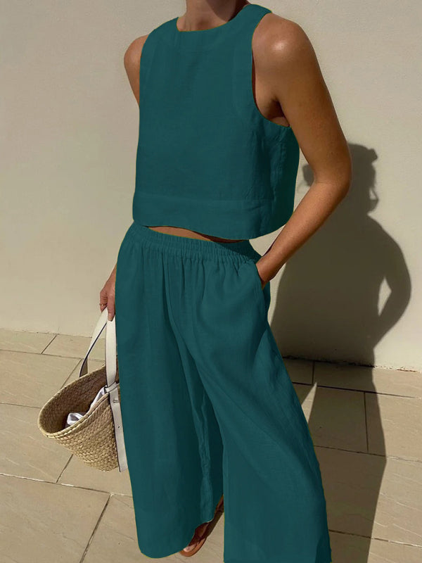 New casual loose sleeveless two-piece set