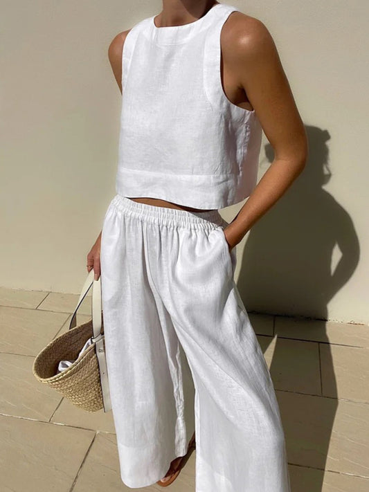 New casual loose sleeveless two-piece set