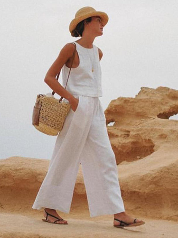 New casual loose sleeveless two-piece set