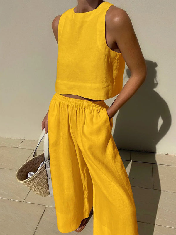 New casual loose sleeveless two-piece set