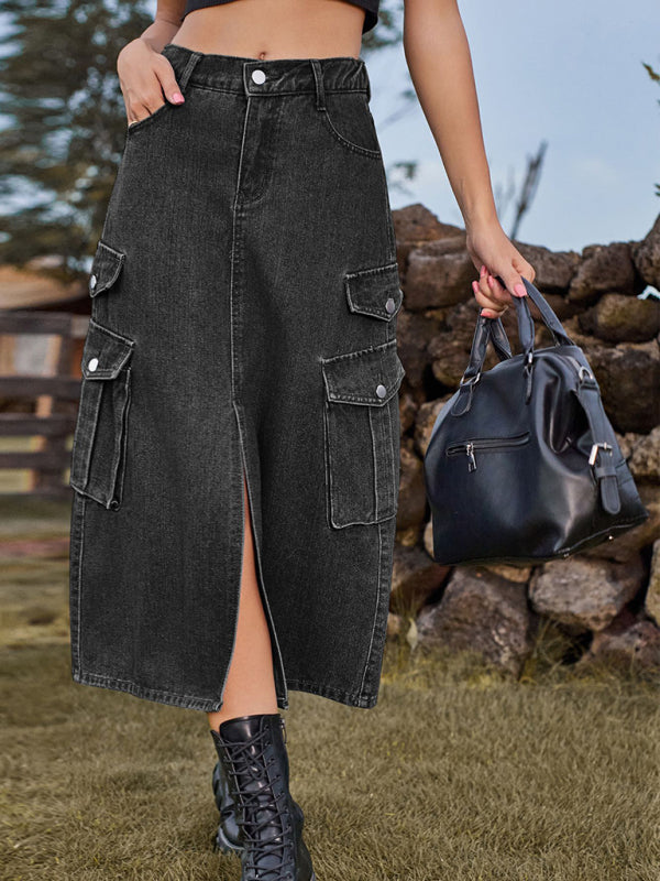 Mid Length Denim Skirt