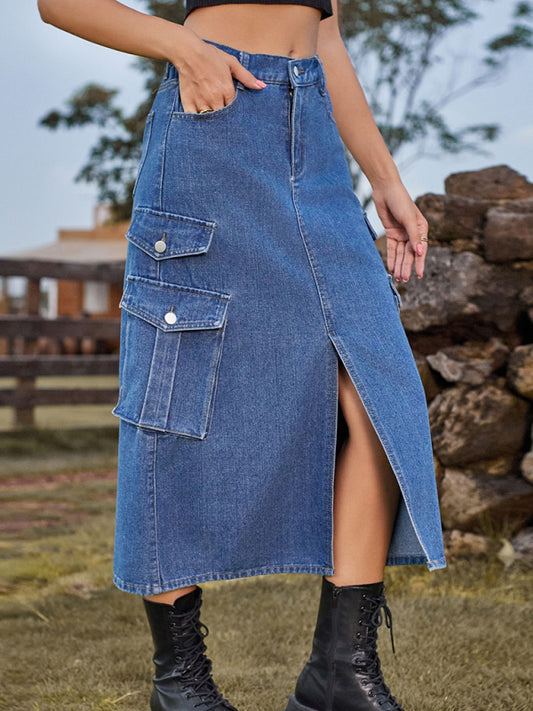 Mid Length Denim Skirt