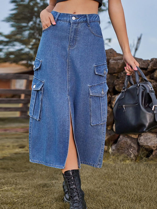 Mid Length Denim Skirt