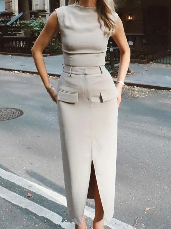 Elegant Sleeveless Vest Two-Piece