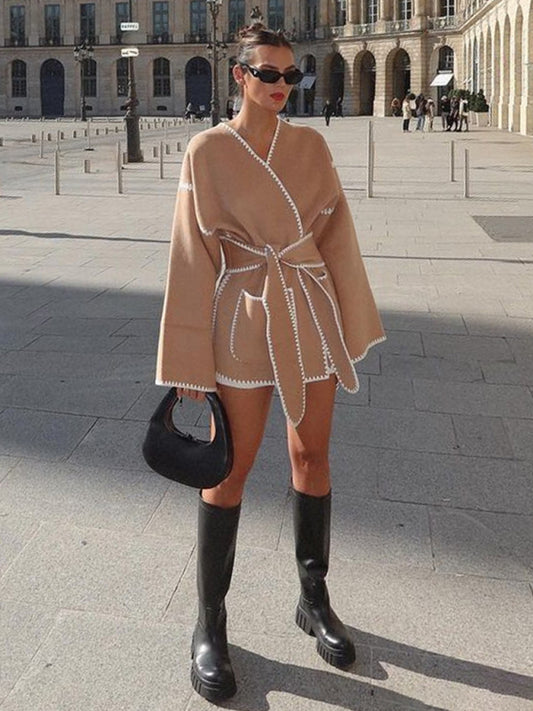 New V-neck lace-up cardigan jacket