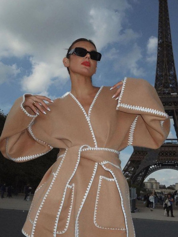 New V-neck lace-up cardigan jacket