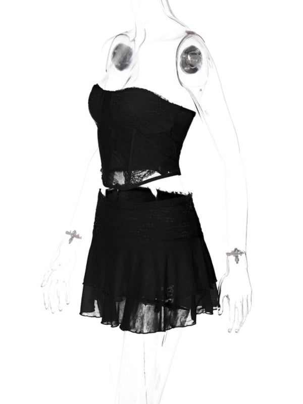 Lace See-Through Top & Skirt Set