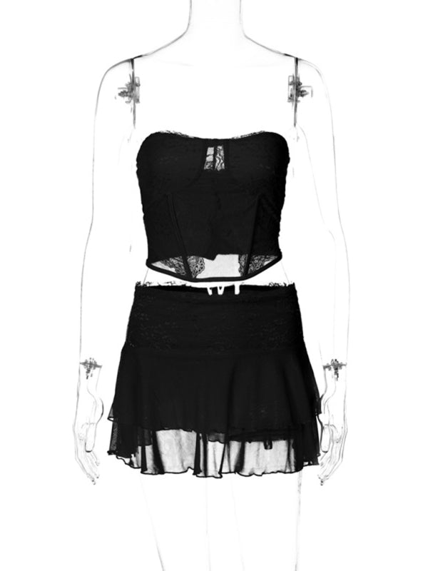 Lace See-Through Top & Skirt Set