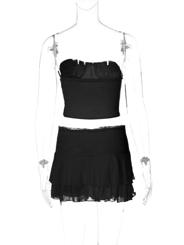 Lace See-Through Top & Skirt Set