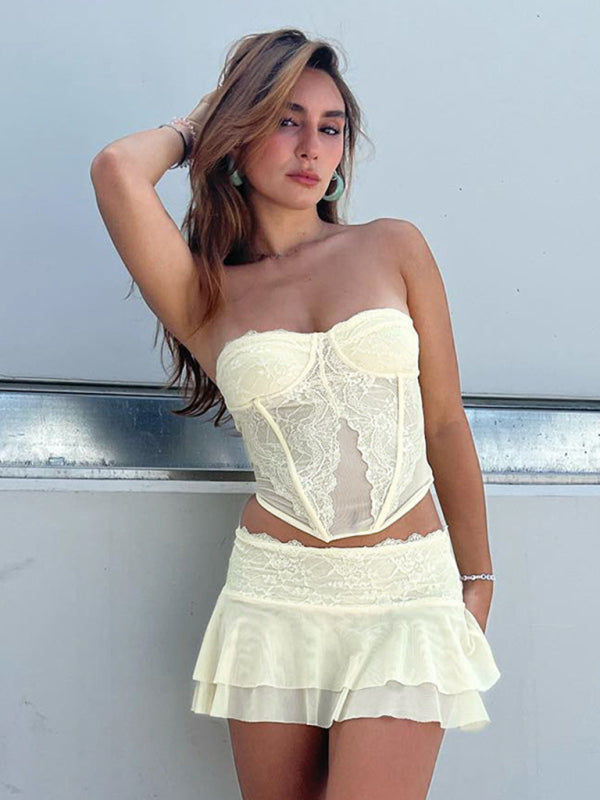 Lace See-Through Top & Skirt Set