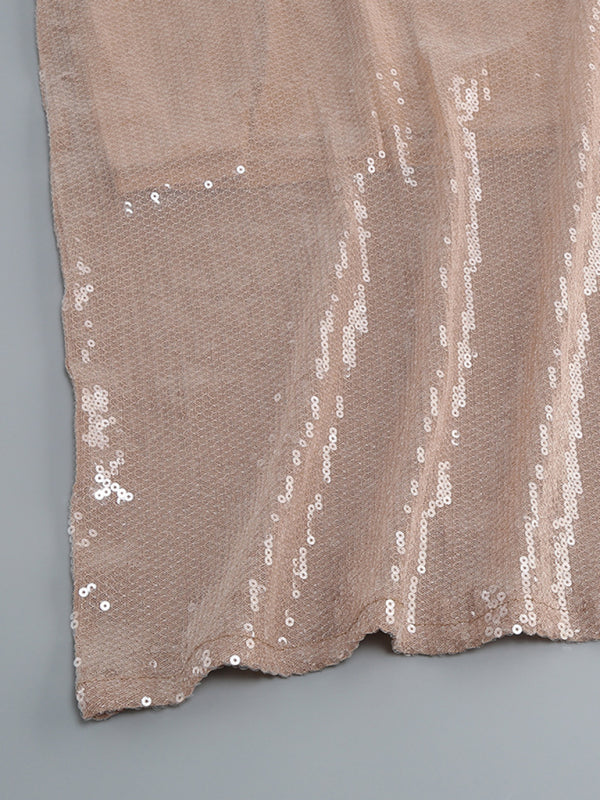 Stylish sequined V-neck backless dress slim fit party dress mid-length dress