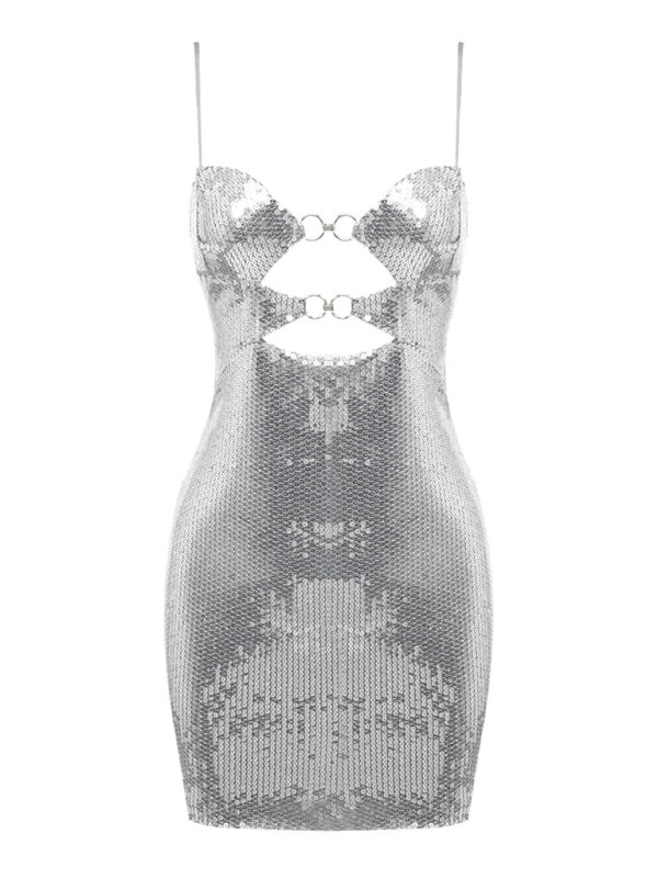 Silver Sequin Suspender Dress