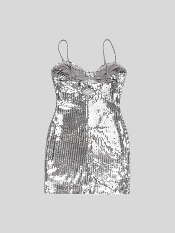 Silver Sequin Suspender Dress