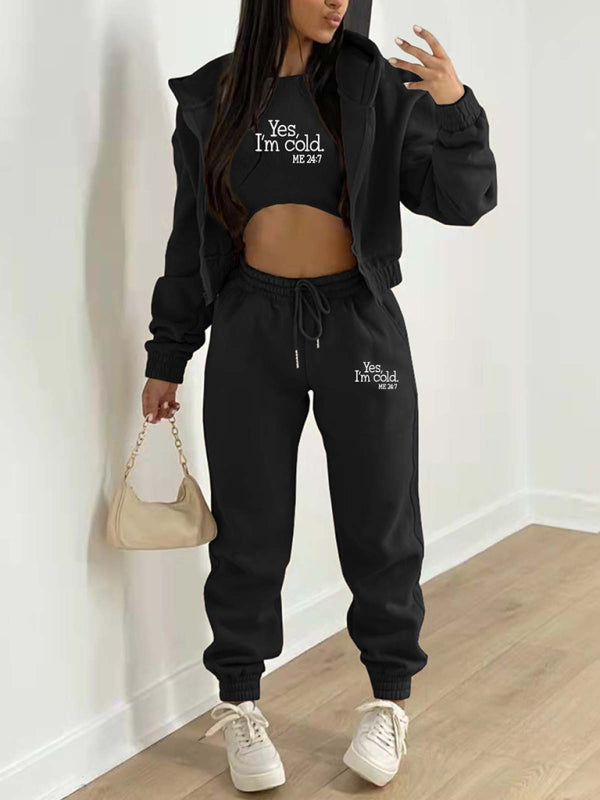 Women’s Fashion Casual Slogan Tracksuit Set