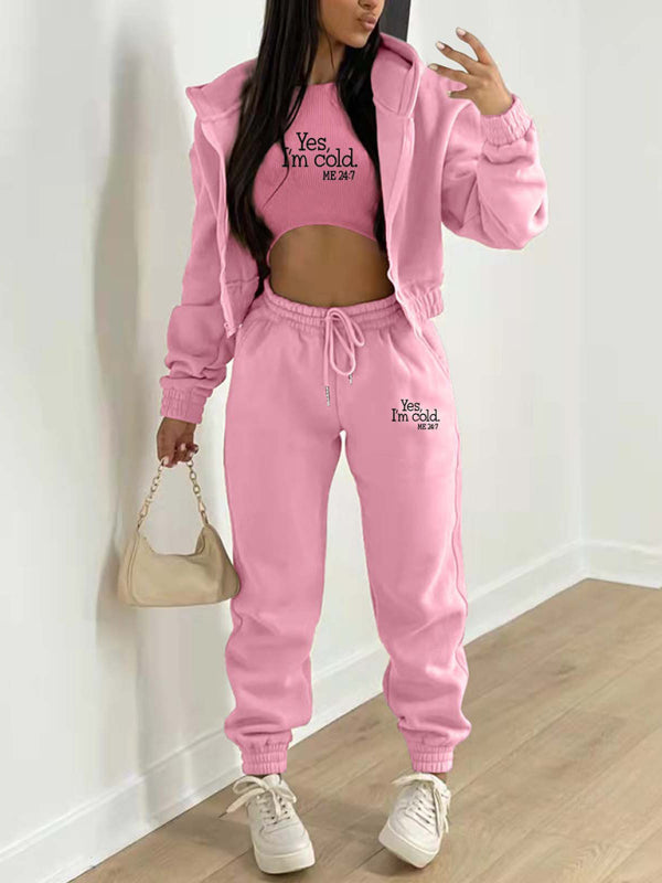 Women’s Fashion Casual Slogan Tracksuit Set