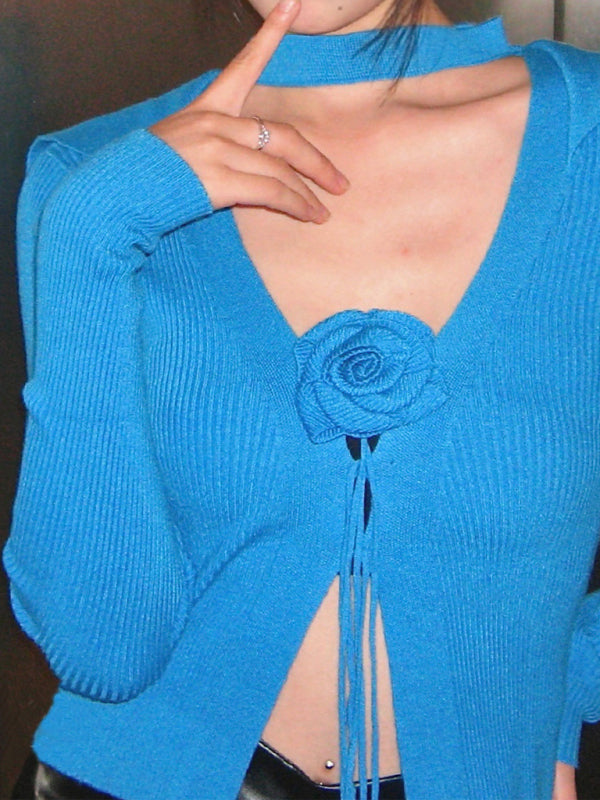 Women's new style French rose large lapel scarf knitted cardigan