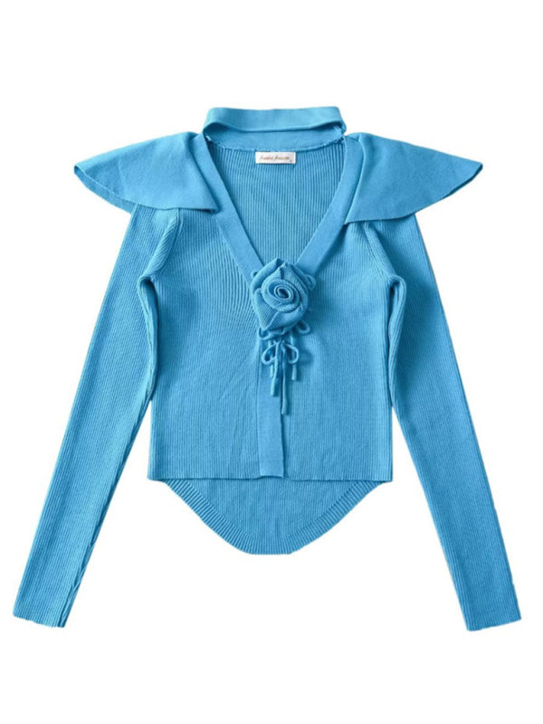 Women's new style French rose large lapel scarf knitted cardigan