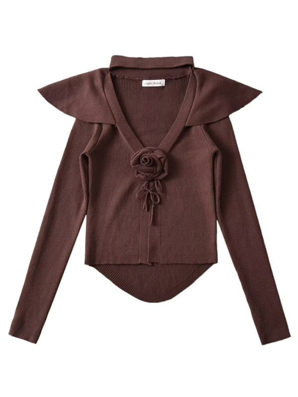 Women's new style French rose large lapel scarf knitted cardigan