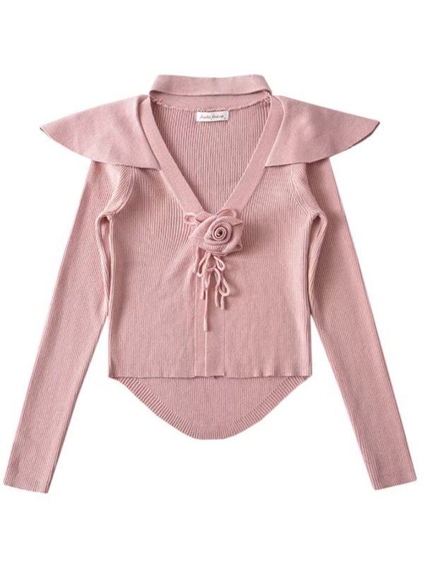 Women's new style French rose large lapel scarf knitted cardigan