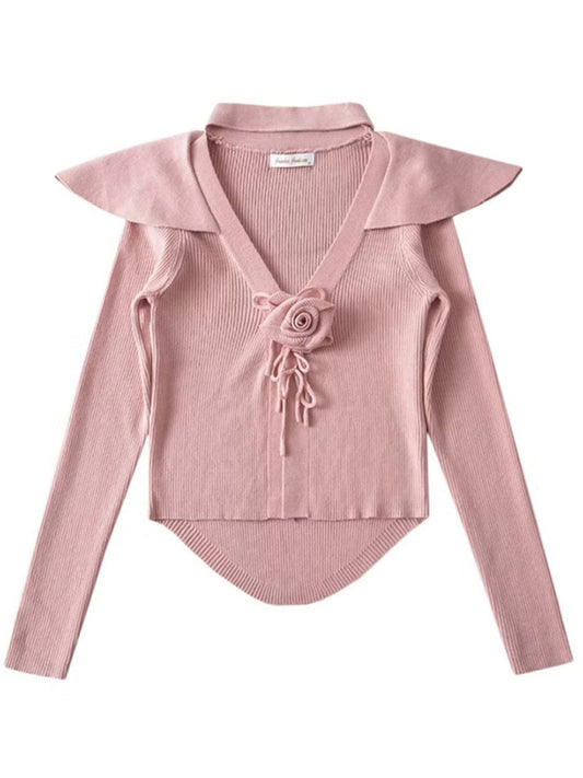 Women's new style French rose large lapel scarf knitted cardigan
