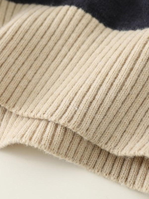 Women's casual polo large v-neck striped sweater