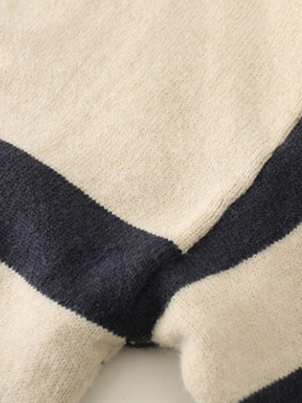 Women's casual polo large v-neck striped sweater