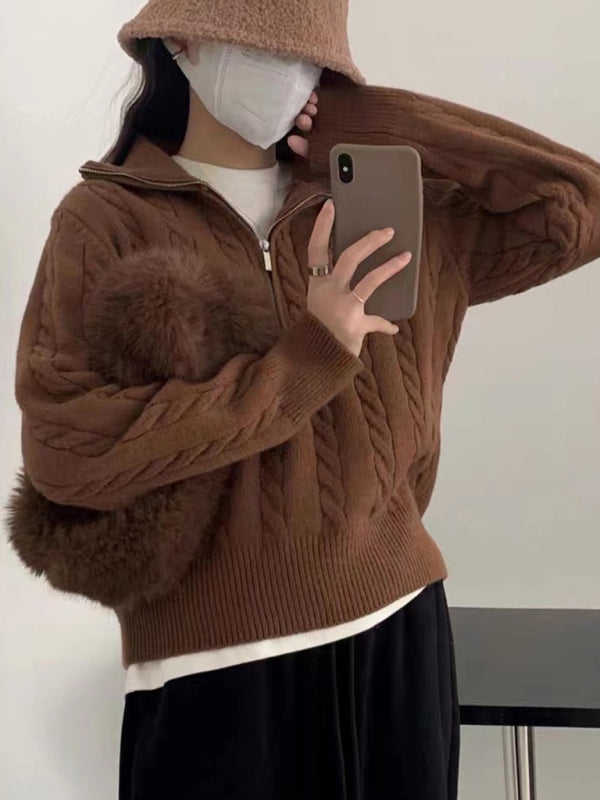 Women's casual zipper twist pullover sweater