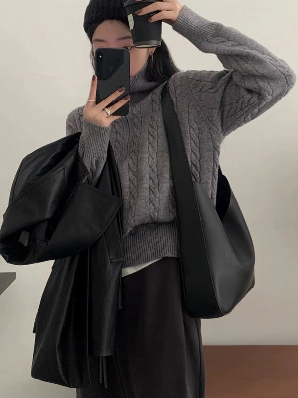 Women's casual zipper twist pullover sweater