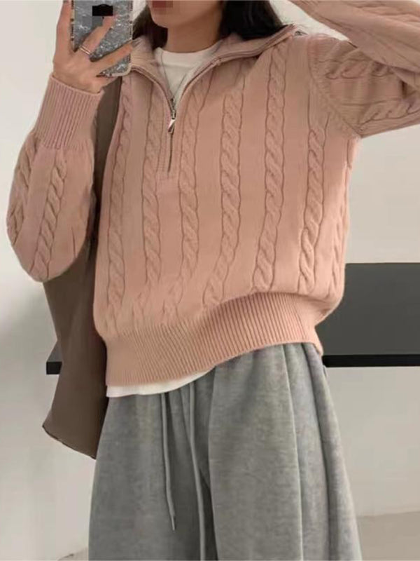 Women's casual zipper twist pullover sweater