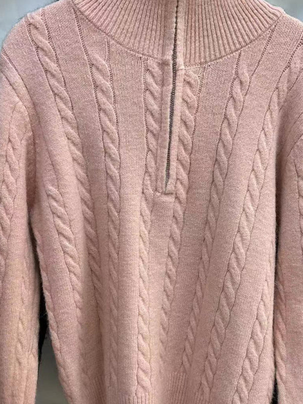 Women's casual zipper twist pullover sweater
